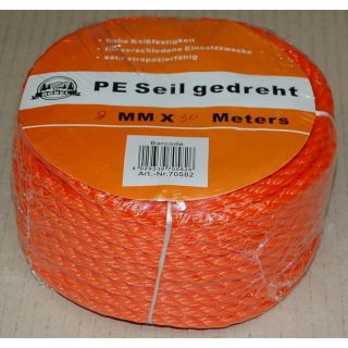 PE Seil gedreht, orange 6mm - 30 mtr. Docke